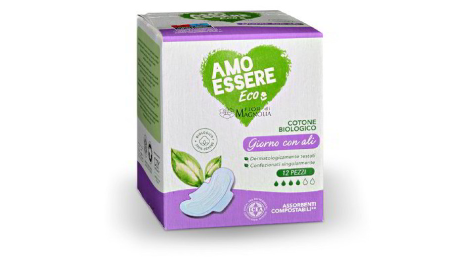 Assorbenti giorno con ali 100% cotone biologico
