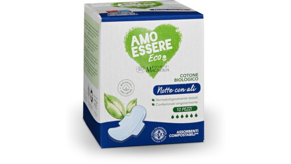 Assorbenti notte con ali 100% cotone biologico