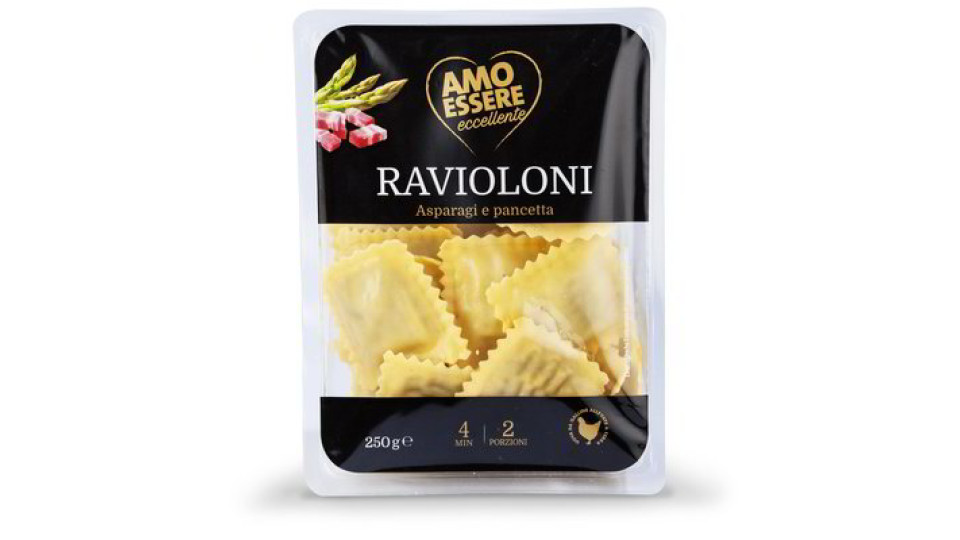 Ravioloni con asparagi e pancetta