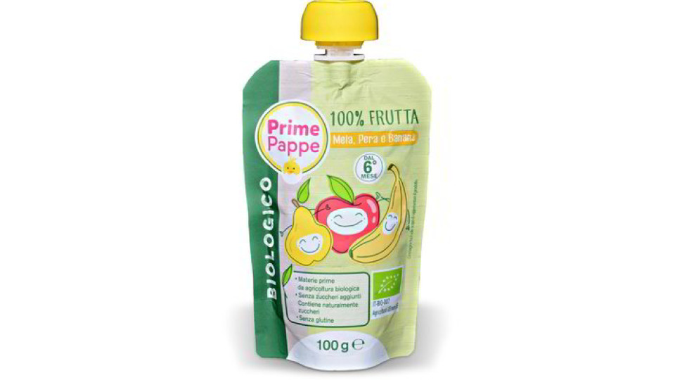 Purea di frutta mela, pera e banana Bio