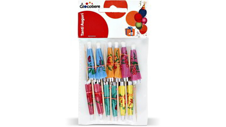 Stuzzicadenti da cocktails con decorazione ombrellini 12 pezzi