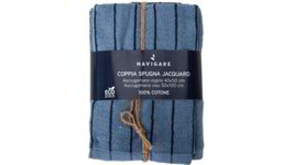 Coppia di asciugamani in spugna tinto filo - Azzurro e blu