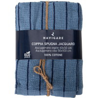 Coppia di asciugamani in spugna tinto filo - Azzurro e blu