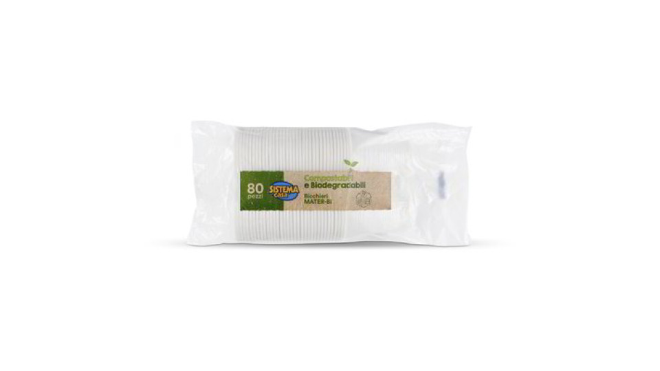 Bicchieri di plastica compostabile 80 pezzi 200 cc