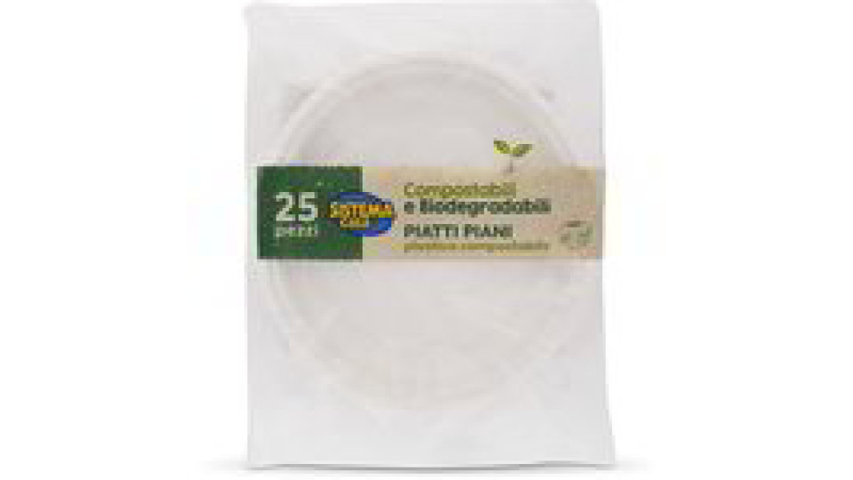 Piatti piani in plastica compostabile 25 pezzi