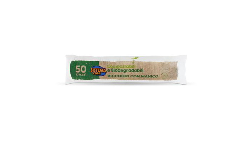 Bicchieri compostabili e biodegradabili con manico 50 pezzi 100cc