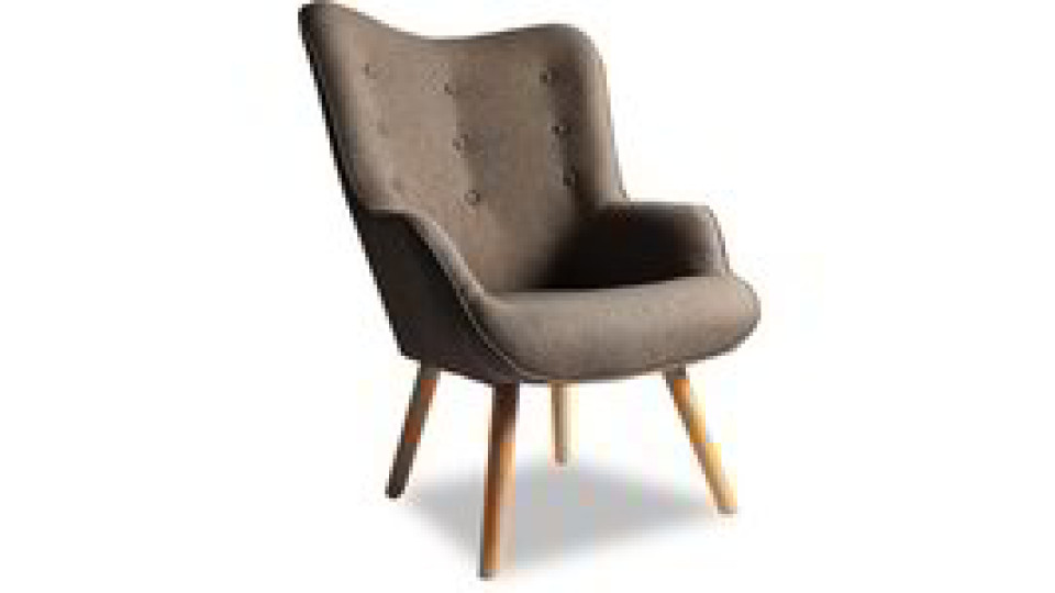 Poltrona con braccioli e gambe in legno