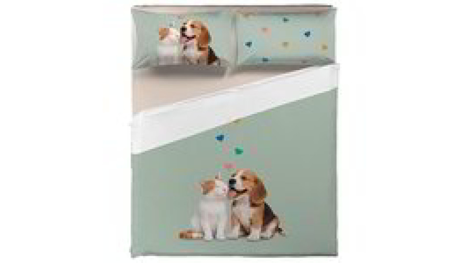 Completo letto matrimoniale con federe double face Cane e gatto