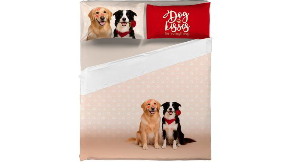 Completo letto matrimoniale con federe double face Cani