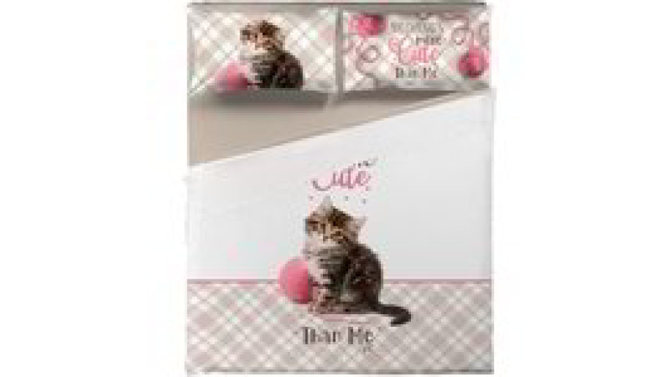 Completo letto matrimoniale con federe double face Gattino