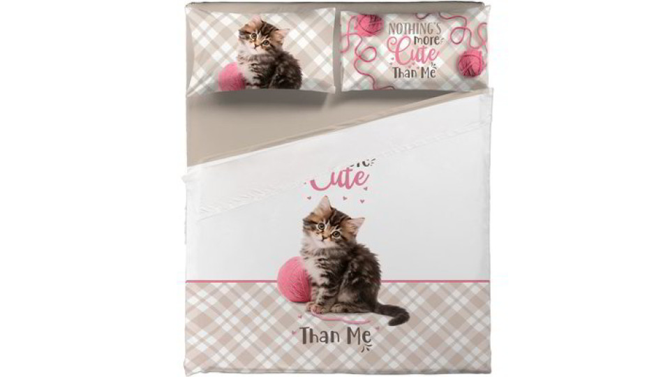 Completo letto matrimoniale con federe double face Gattino