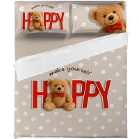Completo letto matrimoniale con federe double face Happy Teddy