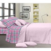 Completo letto matrimoniale in microfibra - Fantasia Quadri rosa