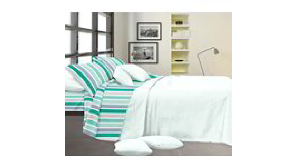 Completo letto matrimoniale in microfibra - Fantasia Righe verdi