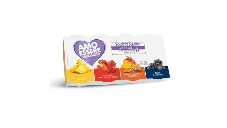 Yogurt magro alla frutta senza lattosio