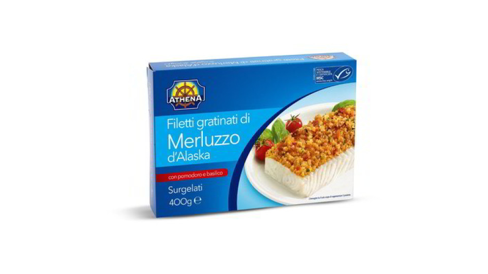 Filetti gratinati di merluzzo d'Alaska con pomodoro e basilico surgelati