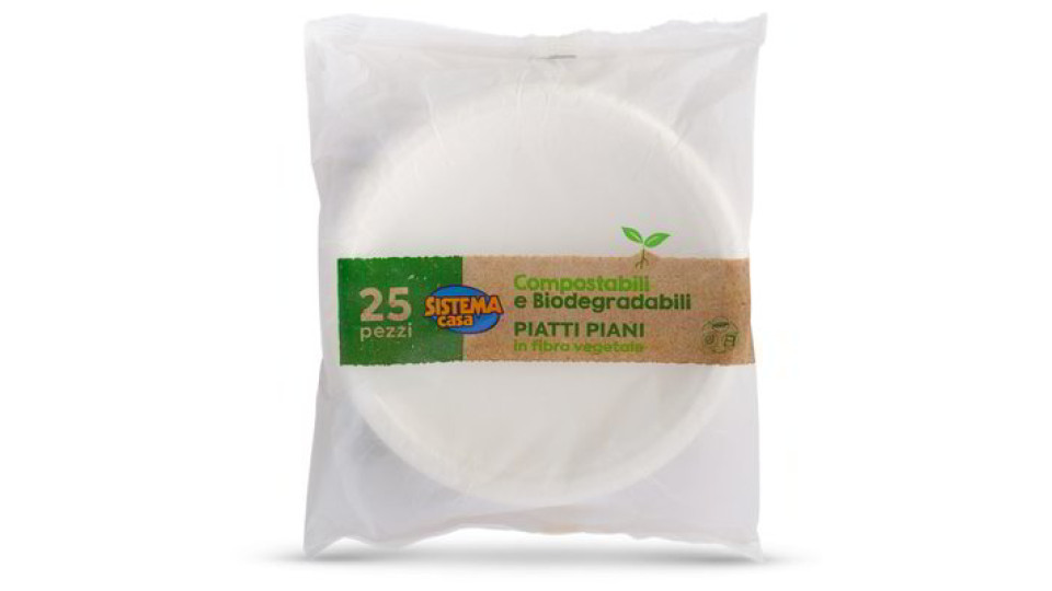 Piatti piani in fibra vegetale 25 pezzi