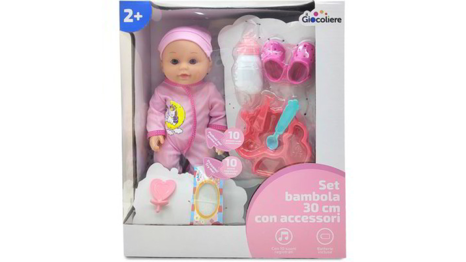 Set bambola 30 cm con accessori - Rosa