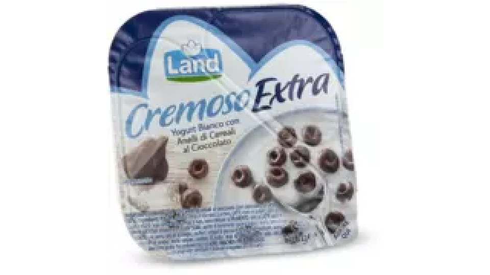 Yogurt bianco con anelli di cereali al cioccolato