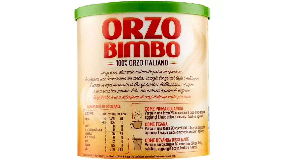 Orzo Bimbo, Orzo 100% italiano solubile
