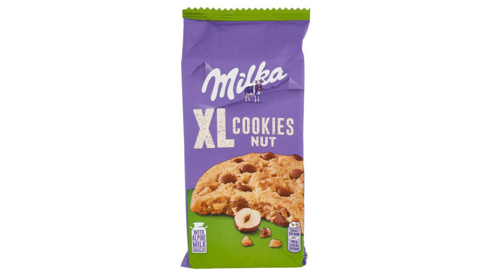 Milka XL Cookies Nut, maxi cookie con cioccolato al latte Milka e nocciole - 184g