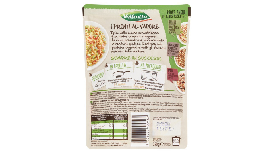 Valfrutta, I pronti al vapore cous cous