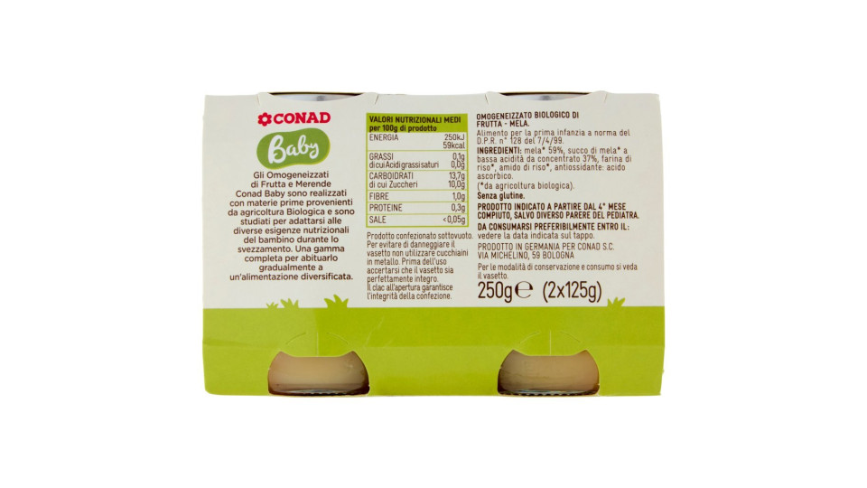 Baby Mela Biologico Omogeneizzato 2 x 125 g