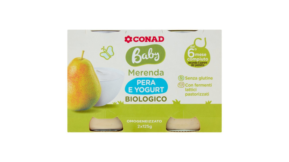 Baby Merenda Pera e Yogurt Biologico Omogeneizzato 2 x 125 g