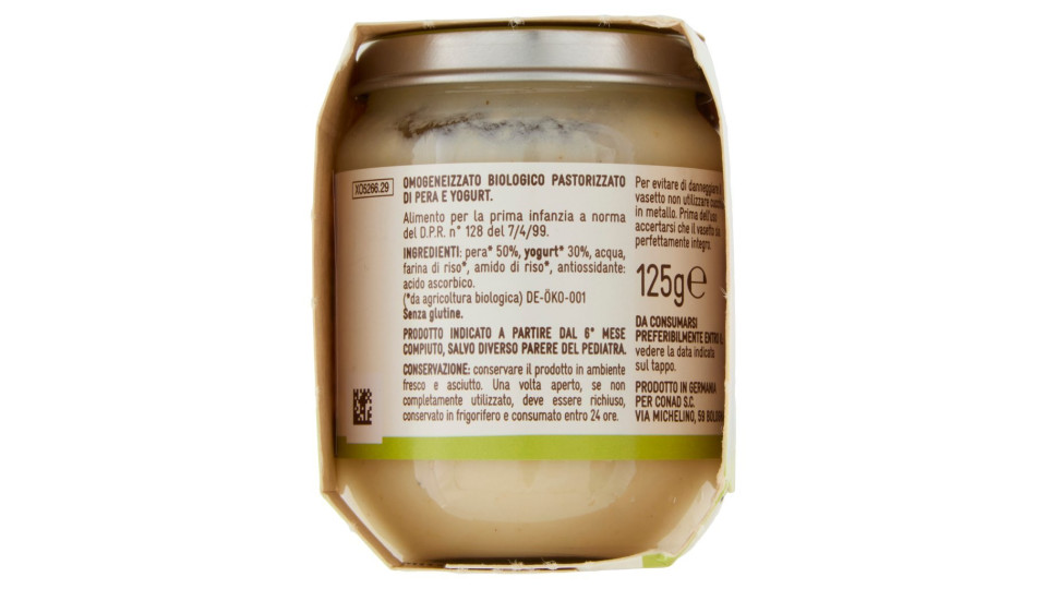 Baby Merenda Pera e Yogurt Biologico Omogeneizzato 2 x 125 g