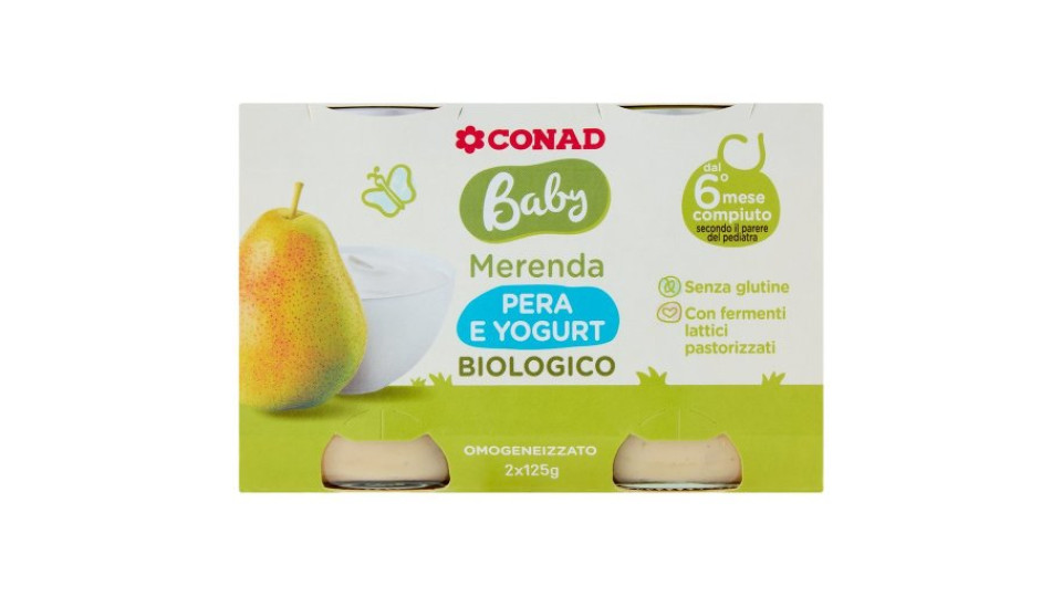 Baby Merenda Pera e Yogurt Biologico Omogeneizzato 2 x 125 g