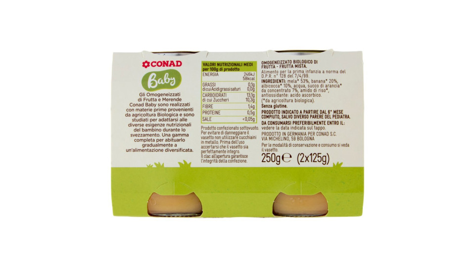 Baby Frutta Mista Biologico Omogeneizzato 2 x 125 g