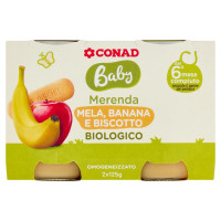 Baby Merenda Mela, Banana e Biscotto Biologico Omogeneizzato 2 x 125 g