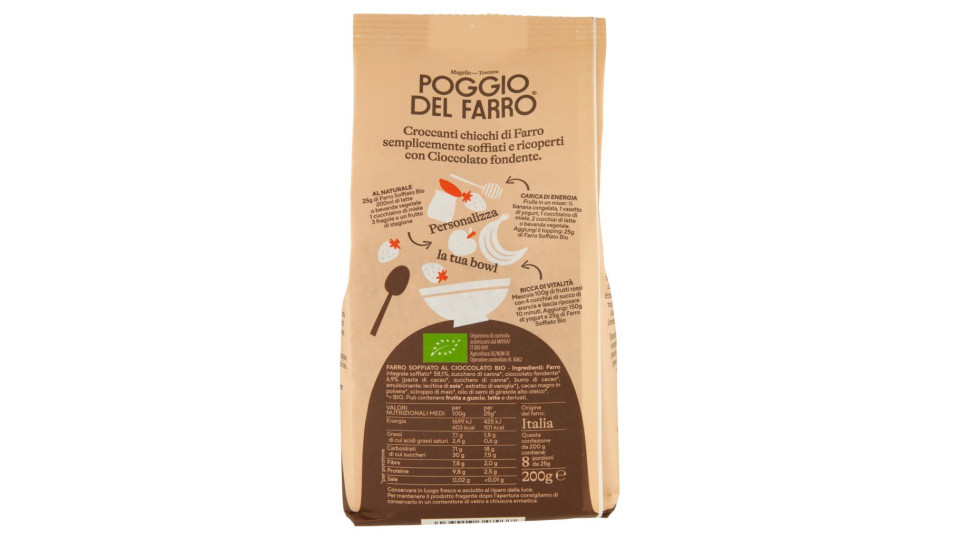 Poggio del Farro, farro soffiato bio al cioccolato