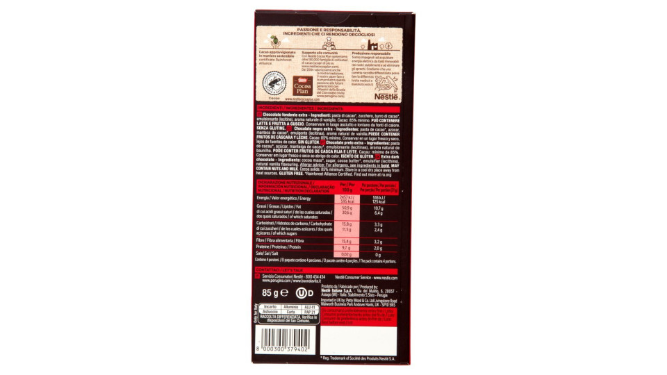 NERO PERUGINA Fondente Extra Semi di Cacao tavoletta di cioccolato fondente con semi di cacao