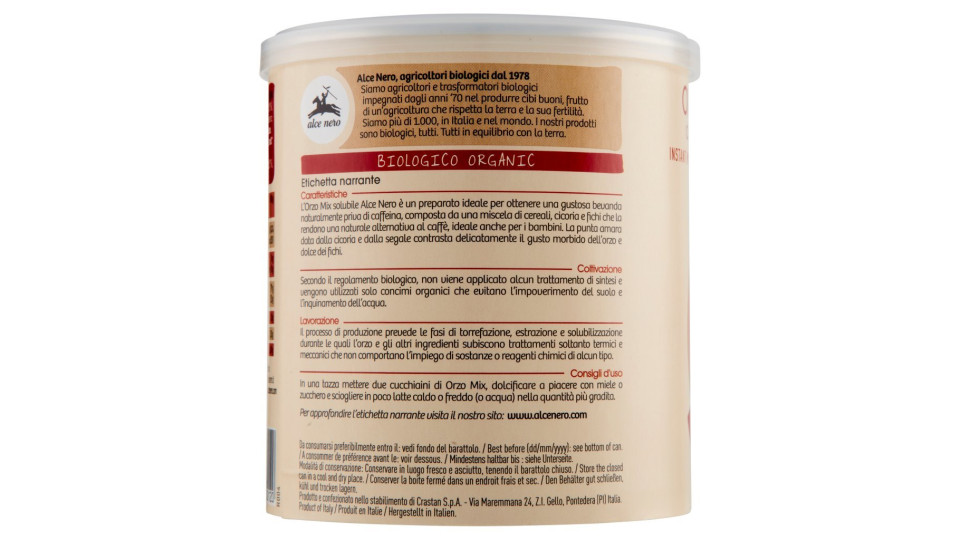 alce nero Orzo Mix Solubile con Cereali, Cicoria e Fichi