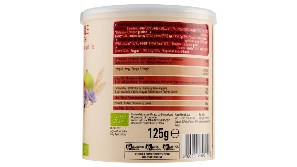 alce nero Orzo Mix Solubile con Cereali, Cicoria e Fichi