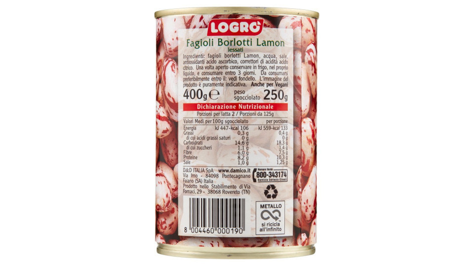 Logrò fagioli Borlotti Lamon lessati