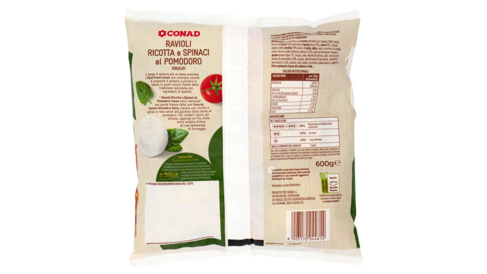 Ravioli Di Ricotta E Spinaci Con Pomodoro E Basilico Surgelati