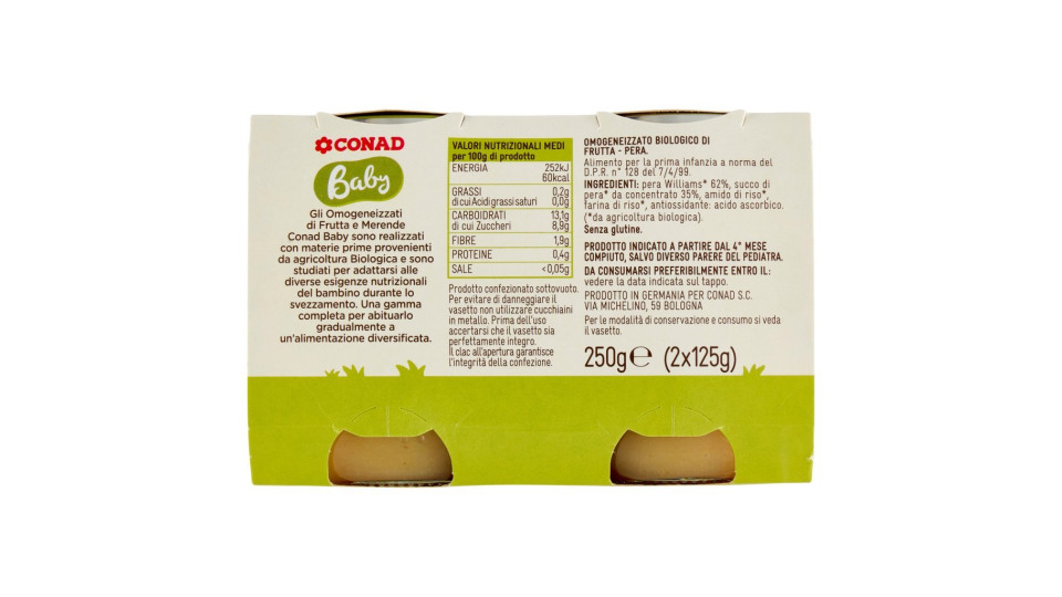 Baby Pera Omogeneizzato Biologico