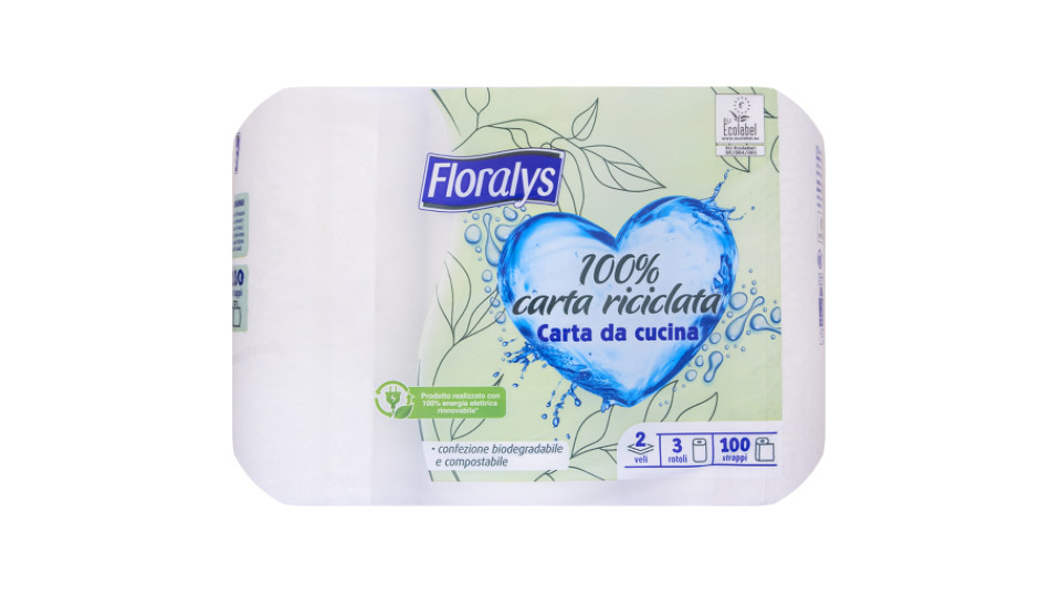 Carta da Cucina Riciclata 2 Veli 3x100 Strappi