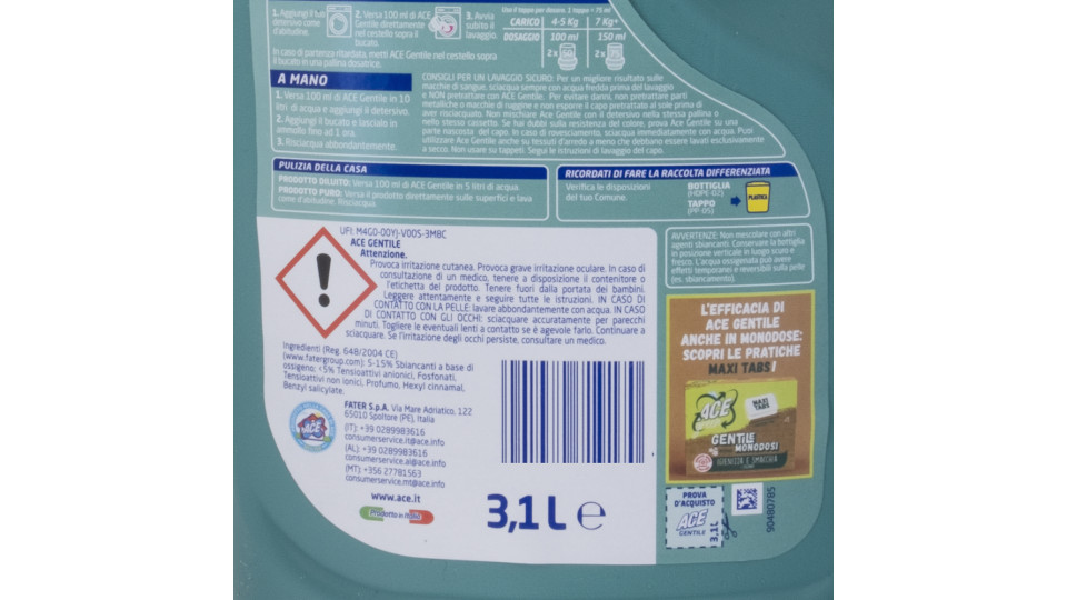 Ace Gentile Fresco Profumo Candeggina per Colorati 3,1 L