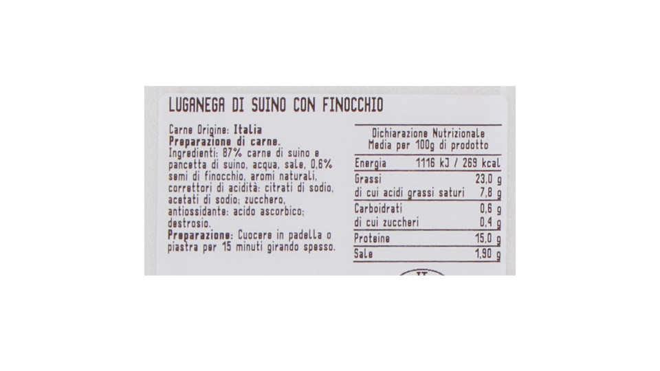 Salsiccia di Suino Tipo Luganega con Finocchietto