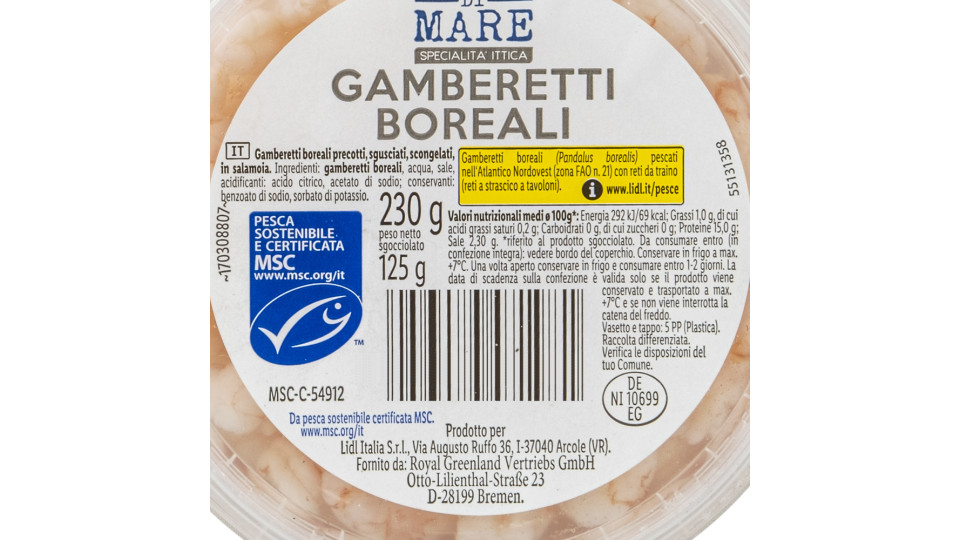 Gamberetti Boreali in Salamoia