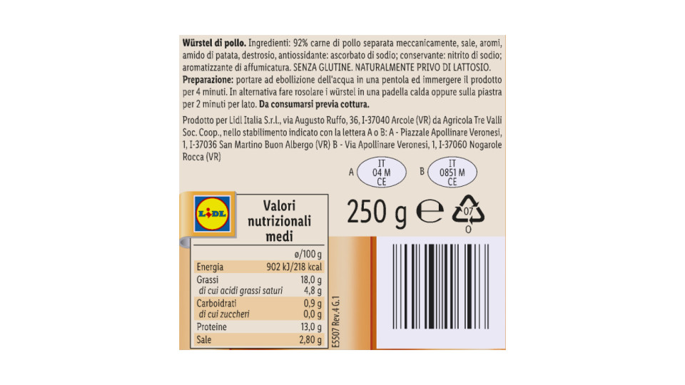 Würstel di Pollo