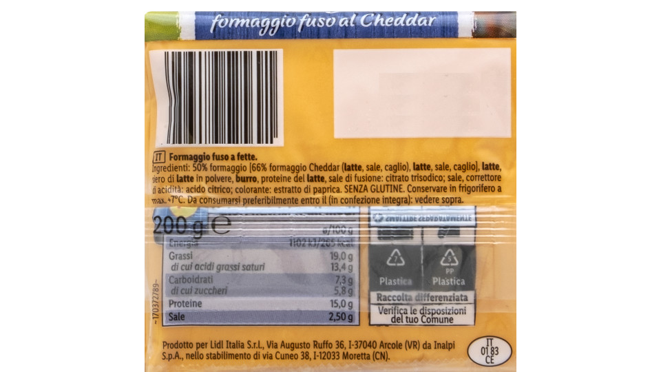 Formaggio Fuso a Fette al Cheddar