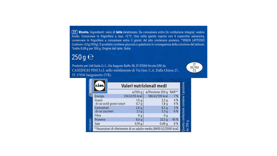 Ricotta Fresca senza Lattosio
