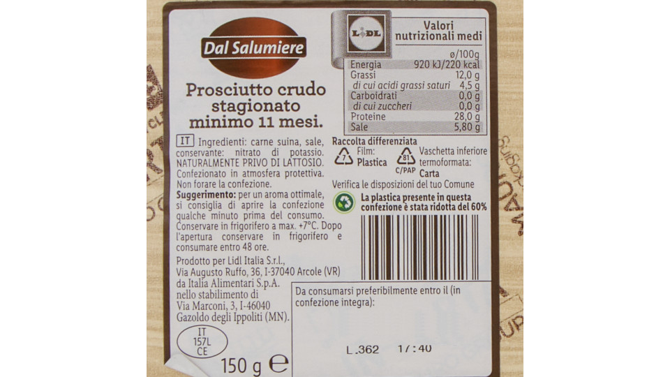 Prosciutto Crudo a Fette Stagionato