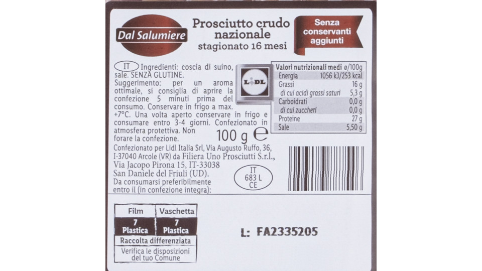 Prosciutto Crudo Nazionale Stagionato 16 Mesi