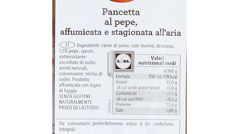 Pancetta al Pepe Nero Affumicata al Trancio