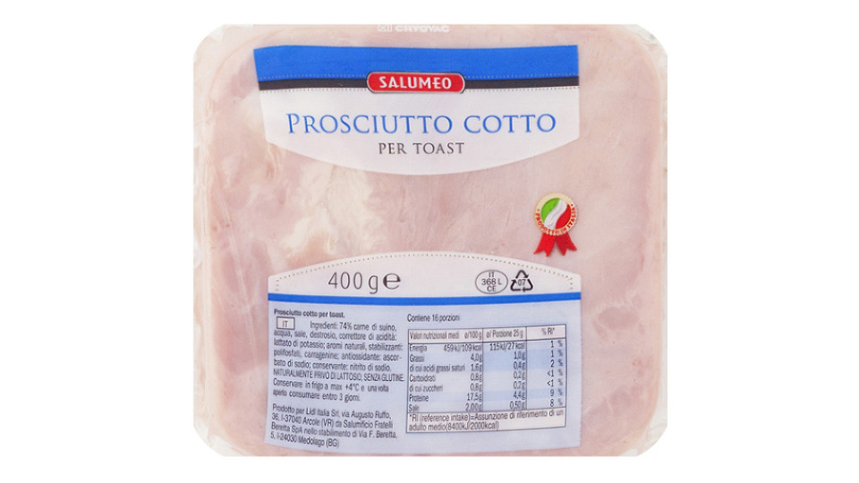 Prosciutto Cotto per Toast, al Trancio